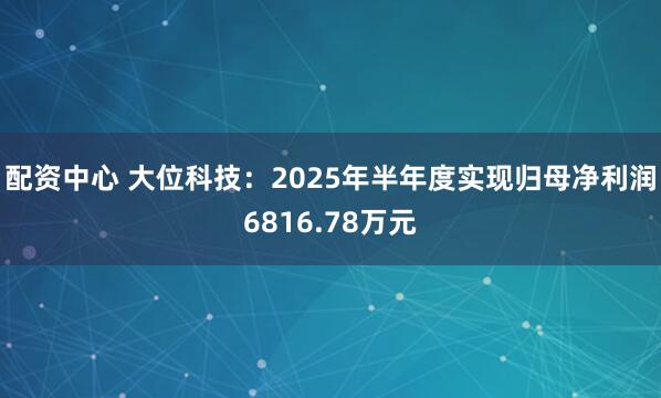 配资中心 大位科技：2025年半年度实现归母净利润6816.78万元