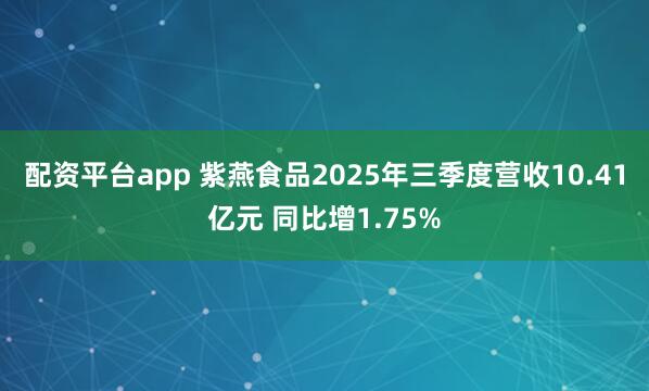 配资平台app 紫燕食品2025年三季度营收10.41亿元 同比增1.75%